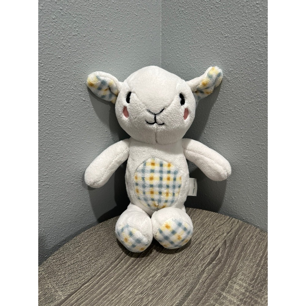 Laura Ashley White Plush Spring Posies Lamb Sheep Plaid Belly Ears Sewn Eyes 13"